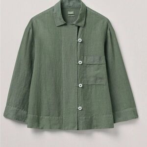 TOAST Open Collar Garment Dyed Linen Shirt Sage Size L NWT